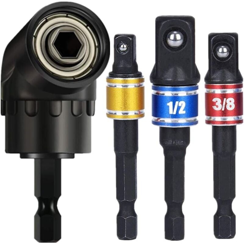 3 Stück 1/4 Zoll, 3/8 Zoll, 1/2 Zoll Cr-V Innensechskant-Adapter, Stecknuss-Adapter, Steckschlüssel-Muttern-Set + 1 Stück 105°-Winkelhalterung,