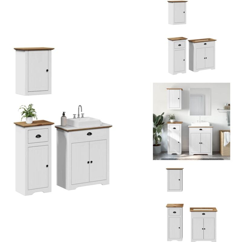 Vidaxl - 3-tlg. Badmöbel-Set bodo Weiß und Braun Massivholz Kiefer - Badmöbel Set - Badmöbel Sets - Badezimmerschrank - Badezimmermöbel