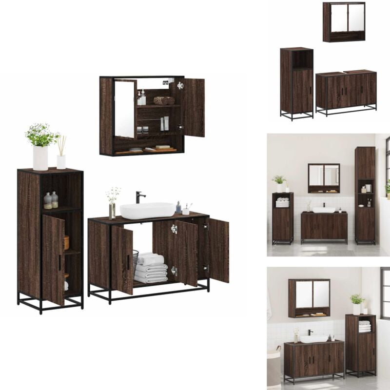 Vidaxl - 3-tlg. Badmöbel-Set Braun Eichen-Optik Holzwerkstoff - Badmöbel Set - Badmöbel Sets - Badmöbelset - Badmöbel