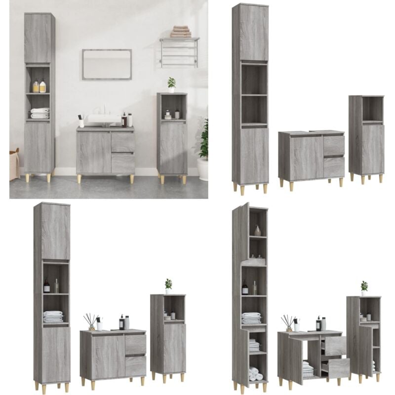 Vidaxl - 3-tlg. Badmöbel-Set Grau Sonoma Holzwerkstoff - Badmöbel-Set - Badezimmermöbel - Waschtischunterschrank - Standregal - Grau Sonoma - Home &