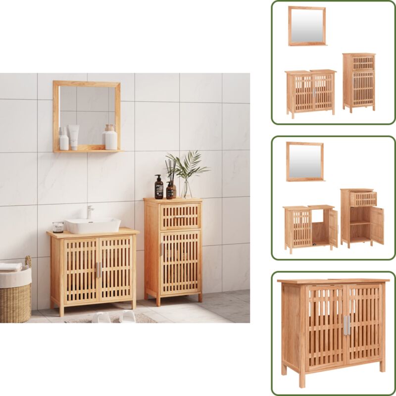 3-tlg. Badmöbel-Set Massivholz Nussbaum - Badmöbel - Badmöbel-Set - Nussbaumholzmöbel - Waschtischschrank - Standregal
