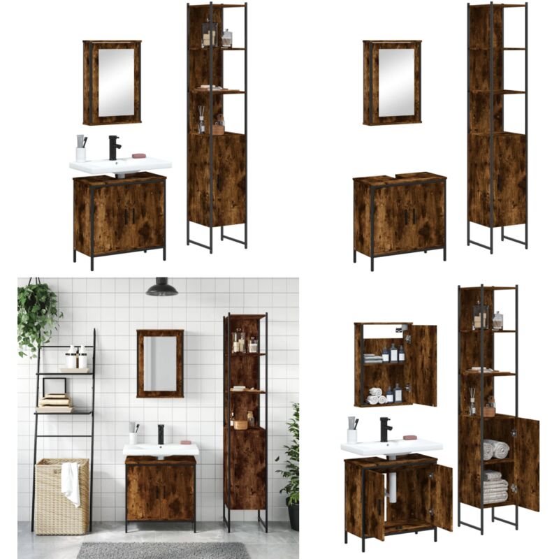 3-tlg. Badmöbel-Set Räuchereiche Holzwerkstoff - Badmöbel - Badezimmermöbel - Badschränke - Wandspiegel - Waschtisch - Home & Living