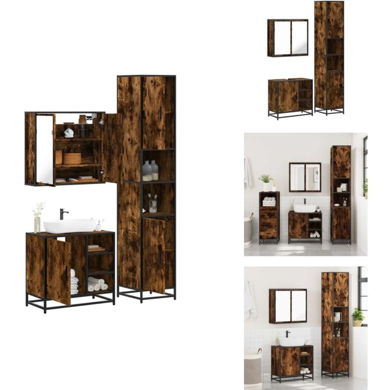 3-tlg. Badmöbel-Set Räuchereiche Holzwerkstoff - Badmöbel Set - Badmöbel Sets - Badmöbelset - Badmöbel