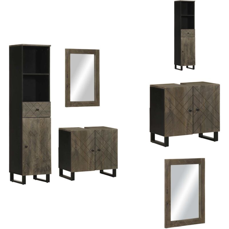 3-tlg. Badmöbel-Set Schwarz Massivholz Mango - Badmöbel Set - Badmöbel Sets - Badmöbelset - Badmöbel