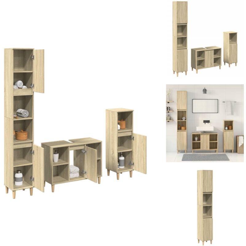 Vidaxl - 3-tlg. Badmöbel-Set Sonoma-Eiche Holzwerkstoff - Badmöbel Set - Badmöbel Sets - Badmöbelset - Badmöbel