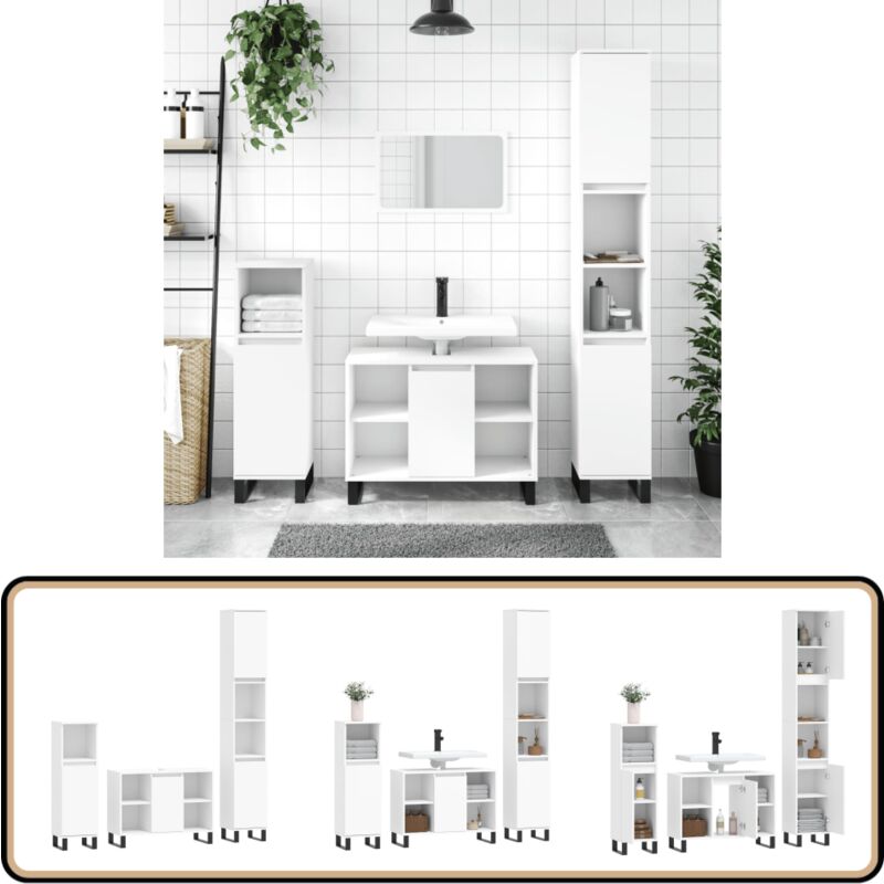 3-tlg. Badmöbel-Set Weiß Holzwerkstoff - Badezimmermöbel - Badmöbel-Set - Holzwerkstoff - Weißer Schrank - Badschränke