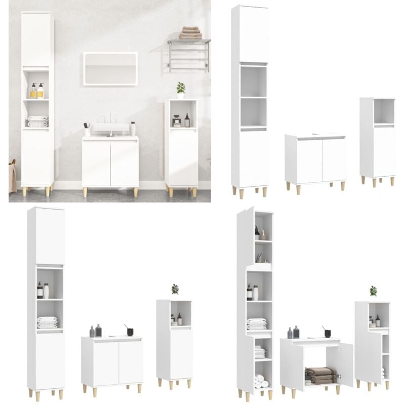 3-tlg. Badmöbel-Set Weiß Holzwerkstoff - Badmöbel - Badezimmermöbel - Waschtischschrank - Badschränke - Etagentres - Home & Living