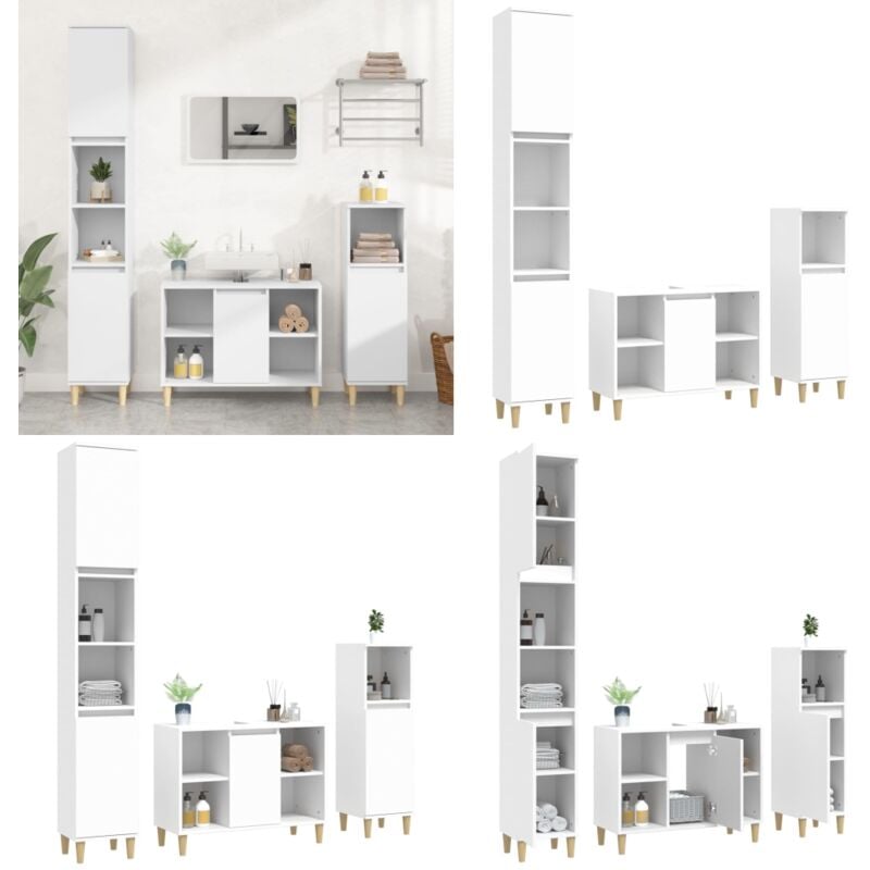 3-tlg. Badmöbel-Set Weiß Holzwerkstoff - Badmöbel-Set - Waschtischschrank - Badezimmermöbel - Holzregal - Eukalyptus - Home & Living