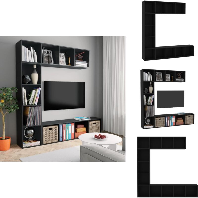 Vidaxl - 3-tlg. Bücher-/TV-Schrank Set Schwarz 180x30x180 cm - Bücherregal - Fernsehschrank - Regal System - Wohnraum Dekoration - Wandregal
