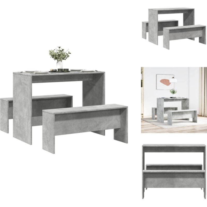 3-tlg. Esstisch und Bank Set Betongrau Holzwerkstoff - Esstisch Und Bank Set - Esstisch Mit Essbank - Essgruppe - Tischgruppe