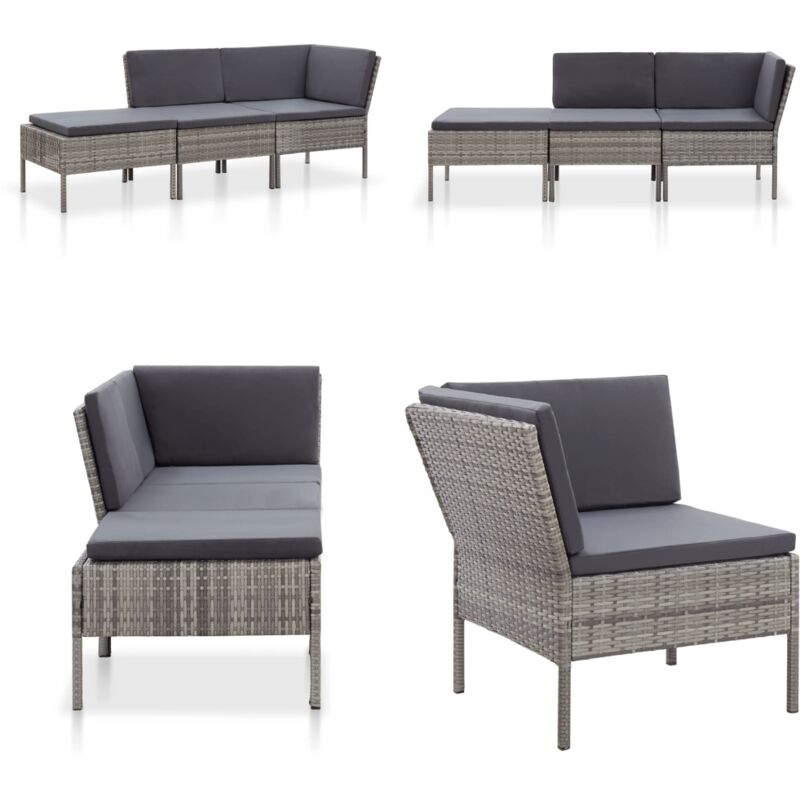 3-tlg. Garten-Lounge-Set mit Auflagen Poly Rattan Grau - Gartenmöbel - Loungemöbel - Rattanmöbel - Outdoormöbel - Balkonmöbel - Home & Living