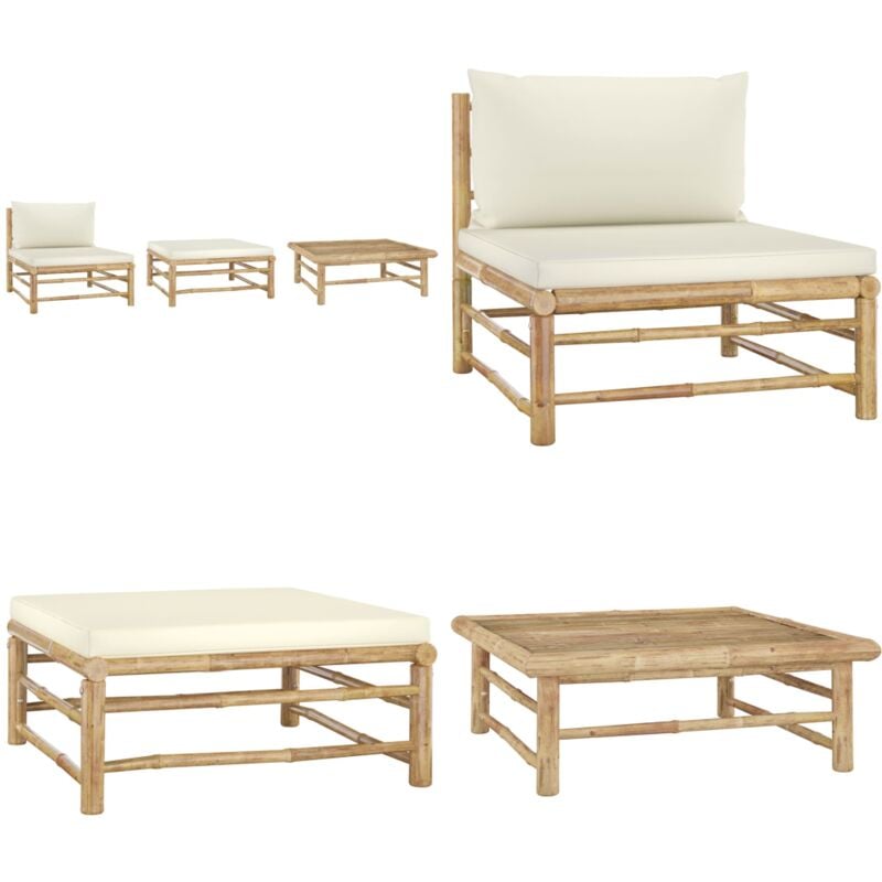 3-tlg. Garten-Lounge-Set mit Kissen Bambus - Bambus Gartenmöbel - Loungemöbel - Outdoor Möbel - Gartenstuhl - Gartentisch - Home & Living