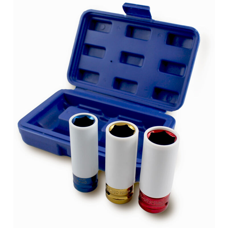 3 tlg Schlagnuss Set Steckschlüssel Felgenschutznüsse Schonnüsse Schöneinsätze Nuss Kfz Radwechsel Pkw für Schlagschrauber oder Drehmomentschlüssel