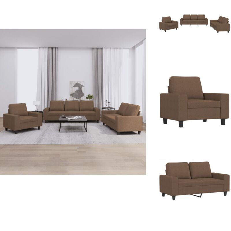 3-tlg. Sofagarnitur Braun Stoff - Esszimmergarnitur - Wohnzimmersofa - Couchtisch - Polstersofa - Ledercouch