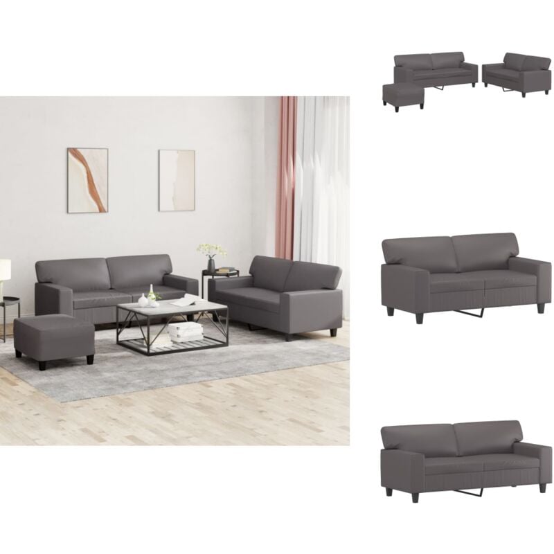 Vidaxl - 3-tlg. Sofagarnitur Grau Kunstleder - Couchgarnitur - Ecksofa - Grau - Ledercouch - Wohnzimmermöbel