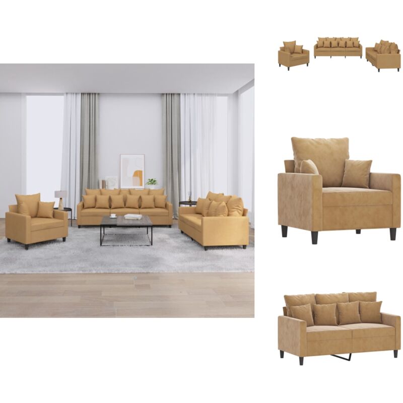 Vidaxl - 3-tlg. Sofagarnitur mit Kissen Braun Samt - Sofagarnitur - Sofagarnituren - Sofa - Sofa Set
