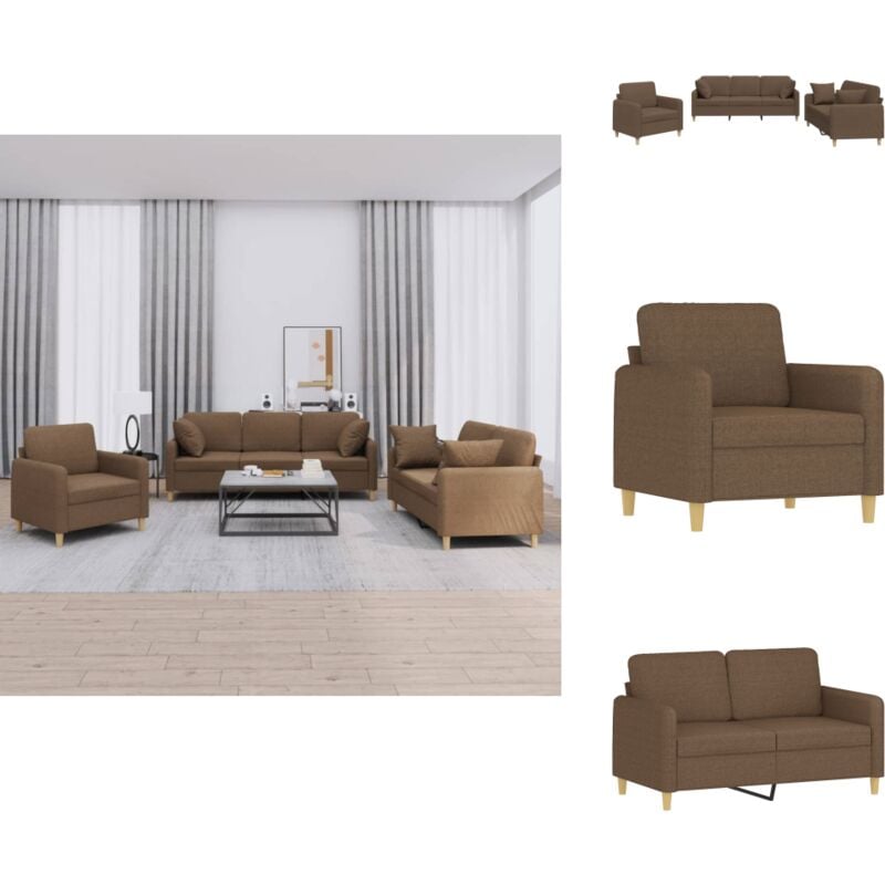 3-tlg. Sofagarnitur mit Kissen Braun Stoff - Esszimmergarnitur - Wohnzimmersofa - Ledercouch - Couchtisch - Polstersofa