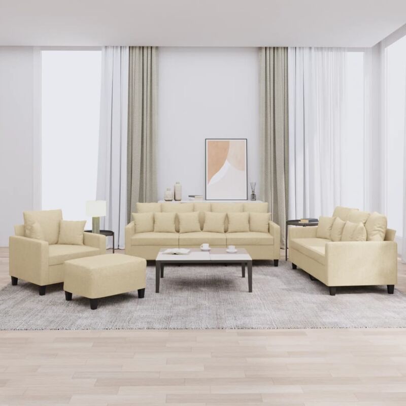 4-tlg. Sofagarnitur mit Kissen Creme Stoff vidaXL