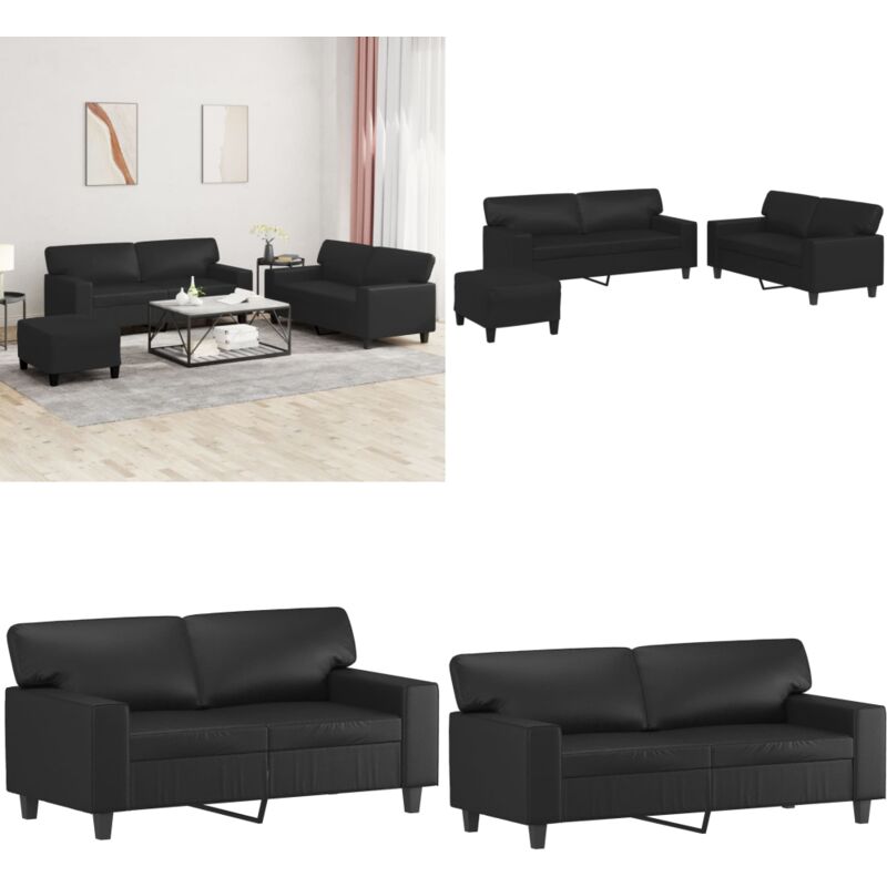3-tlg. Sofagarnitur Schwarz Kunstleder - Komfortables Sofa - Couchgarnitur - Ledercouch - Schwarzes Sofa - Lounge Möbel - Home & Living