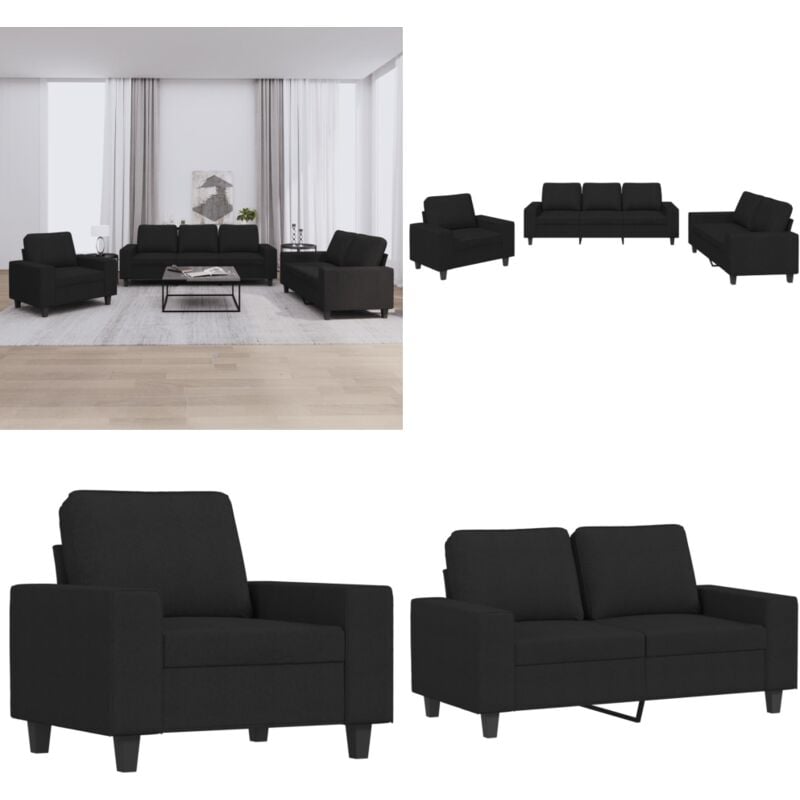 3-tlg. Sofagarnitur Schwarz Stoff - Esszimmergarnitur - Couchtisch - Wohnzimmersofa - Lounge Set - Ledercouch - Home & Living