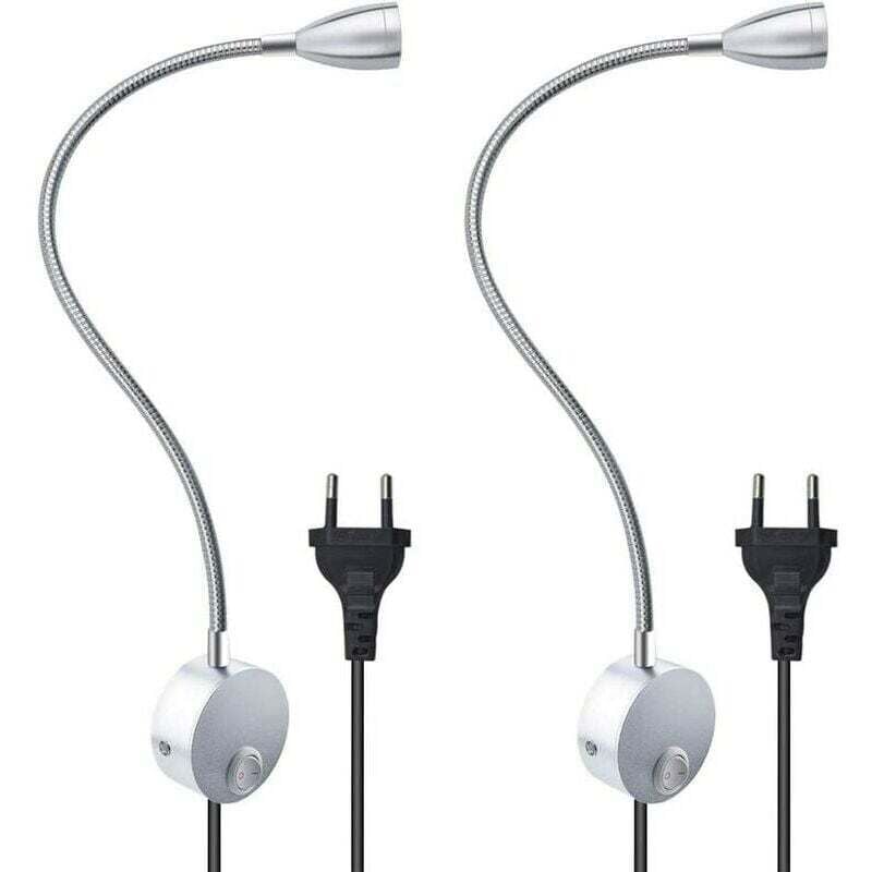 W flexible Wand-Leselampe mit europäischem Stecker und Schalter, Wandleuchten zum Lesen, Bücher, Kopfteil, Schlafzimmer (2 Einheiten, warmes Licht)