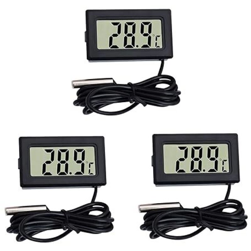 3 x Mini-LCD-Digital-Thermometer, Hygrometer, Temperatur- und Luftfeuchtigkeitstester mit externem Sensor für Auto/Kühlschrank/Aquarium/Aquarium/Raum