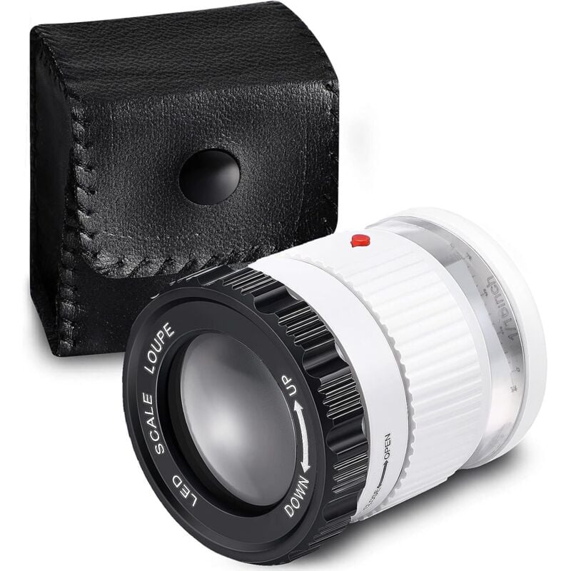 Linghhang - 30-fache Lupe (weiß) LED-beleuchtete Lupe UV-beleuchtete Lupe Einstellbare Brennweite Faltbare Schmucklupe für Textilien, Münzen,