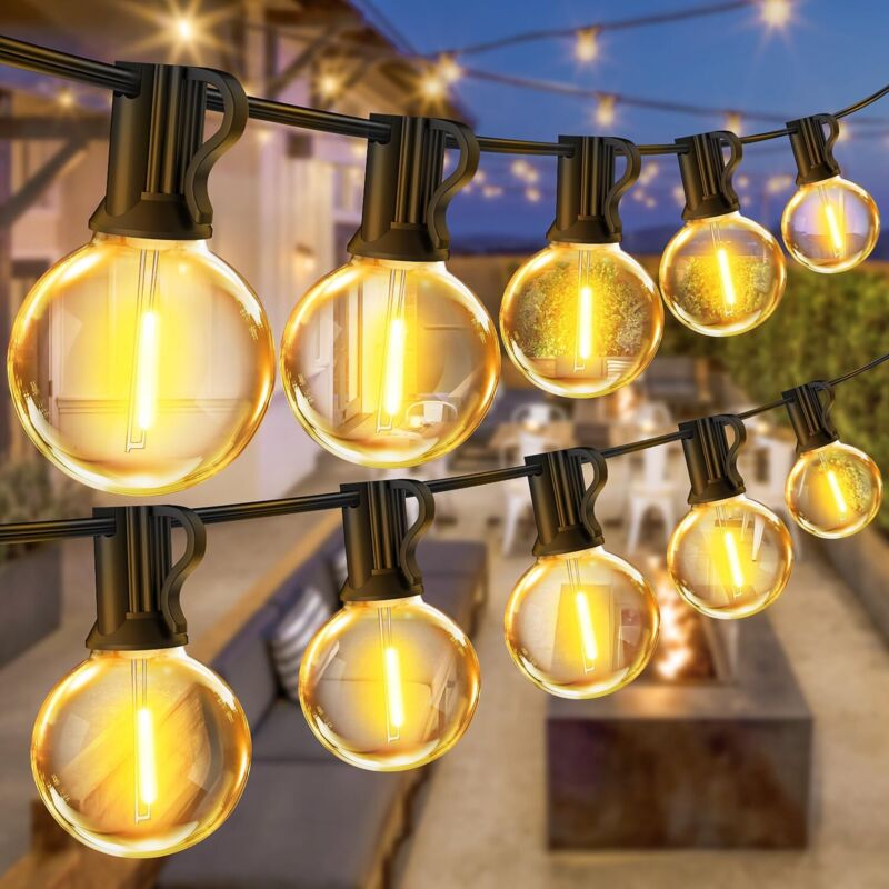 30 m lange LED-Lichterkette für den Außenbereich: G40-Lichterkette für den Außenbereich, 30 m, IP44-wasserdichte Glühbirne für Garten, Terrasse,