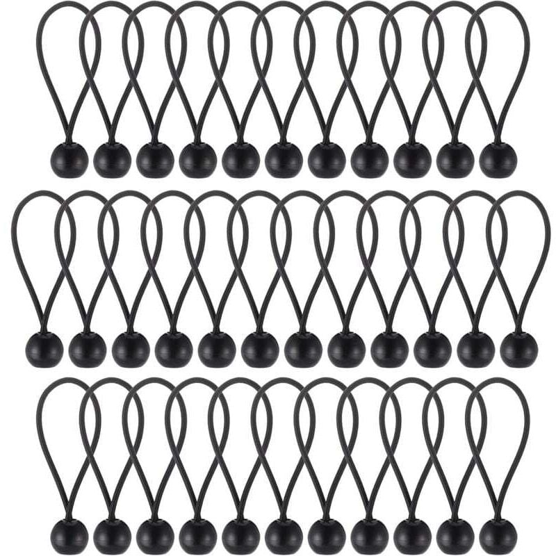 30 schwarze elastische Kugel-Bungee-Seile für Planen, tragbarer und langlebiger elastischer Haken für Banner, Planen, Zelte und Pavillons, ideal für