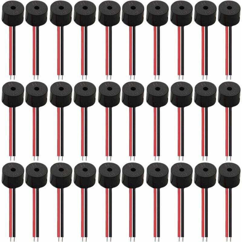 30 Stück elektronischer Summer DC 3 V 5 V 6 V 9 V 12 V 85 dB elektronischer Tonalarmsummer Alarmsystem Sirene 12 V, mit Kabel Dauertonsummer, für
