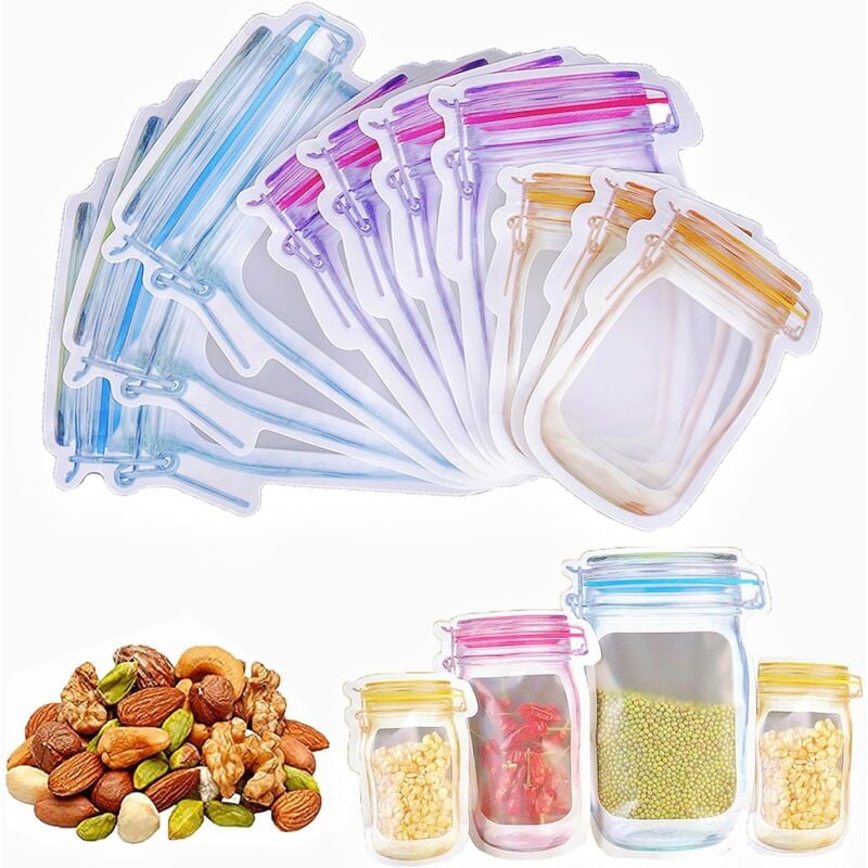 30 Stück Mason Jar Zip Beutel, 3 Größen, Wiederverwendbare gefrierbeutel Luftdichte Versiegelung Bags, Auslaufsichere Snacks Taschen, für Reisen,