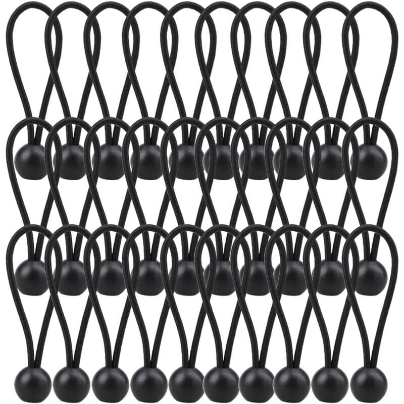 30 Stück Spanngummis (mit Kugeln), geeignet für Zelte, Banner und Planen (schwarz)