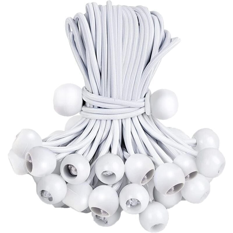 30 Stück Spanngummis mit Kugeln, Spanngummis mit Kugeln, Spannseil für Planen, Zelte, Tarps, Plakate, Camping, Gummispannseil (15cm)/Weiß
