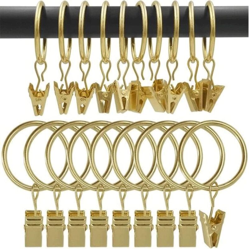 30 Stück Vorhangringe, Golden Vorhang Clips Ringe, Rostfrei Gardinenhaken Vorhang Hängend Ringe, Vorhanghaken Gardinenringe mit Ösen von Gardinen (32