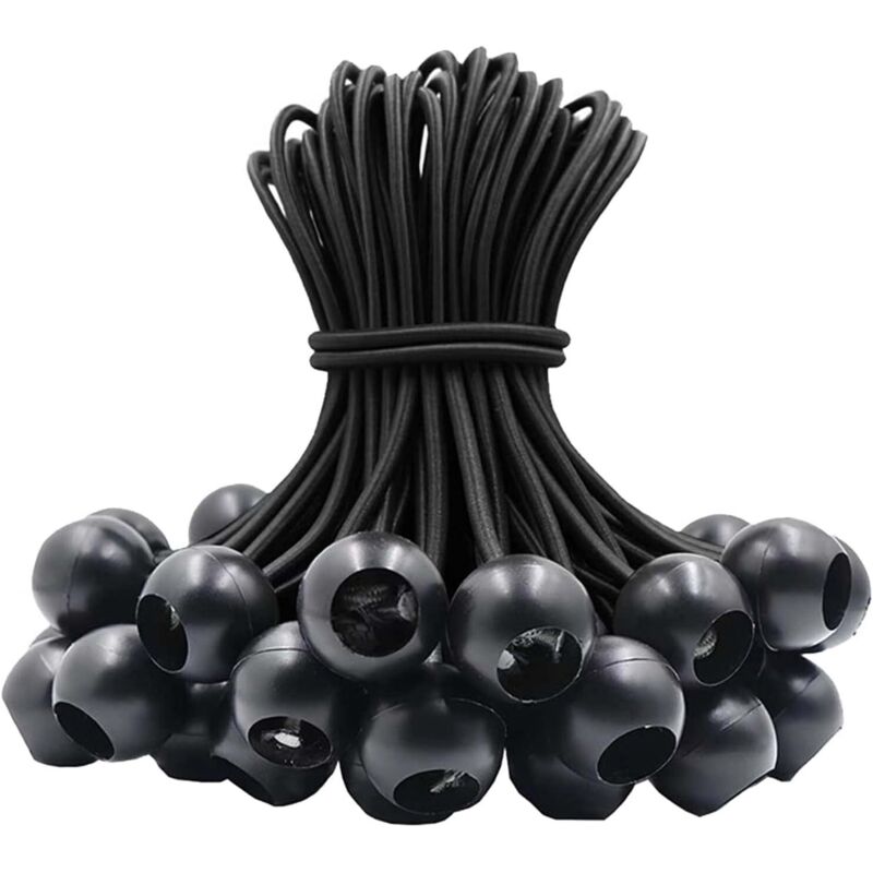 30-teiliges elastisches Bungee-Seil, Gummi-Bungee-Seil mit Gummiball für Planen, Zelte, Banner, Flaggen, Camping, Pavillons (Schwarz)