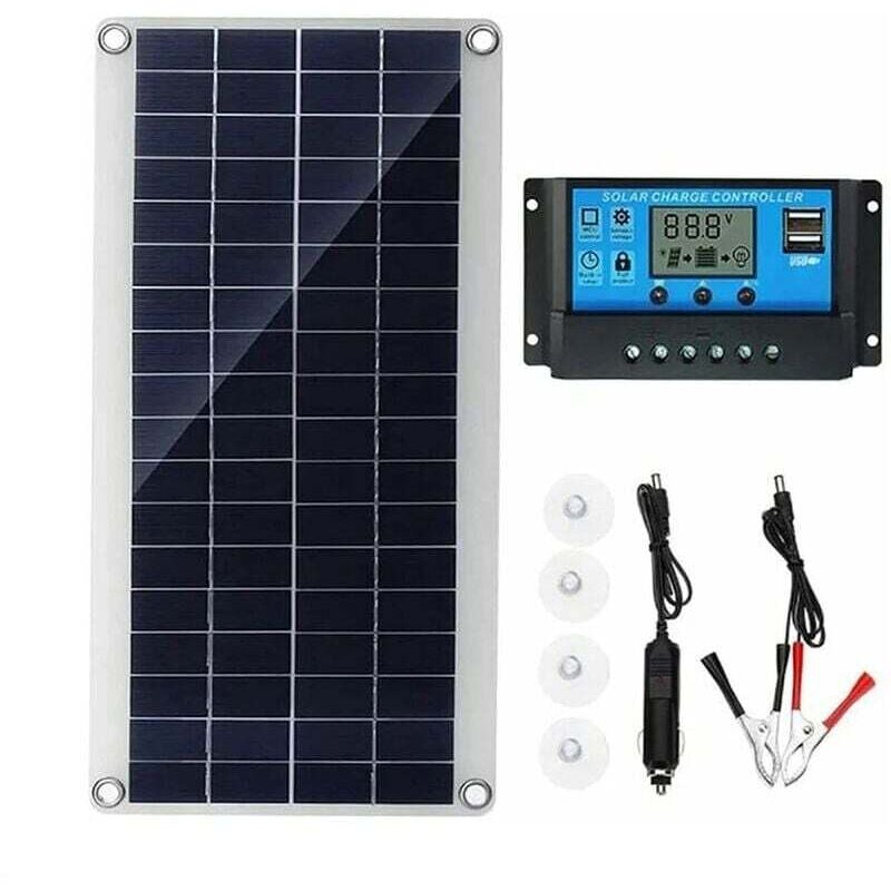 30 W 12 V Solarpanel, Solarpanel-Kit, Batterieladegerät-Kit mit 20 A Solarladeregler, Außenbereich, Garten
