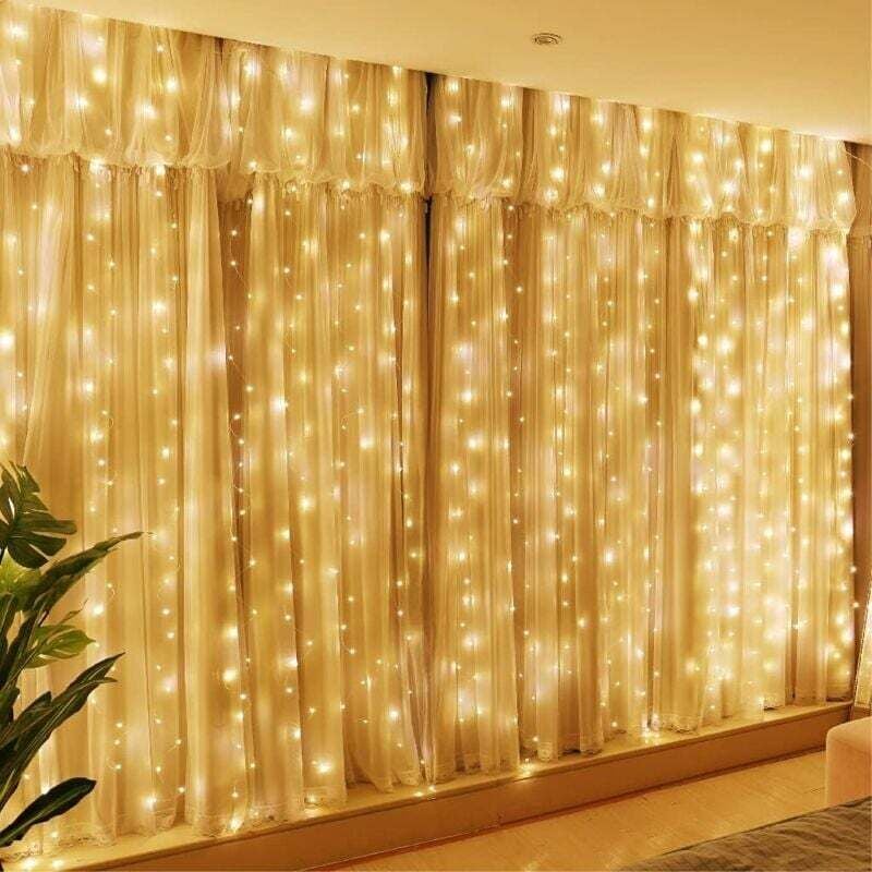 300 LED-Lichterkette, warmweiß, 3 m x 3 m, 8 Beleuchtungsmodi, USB-Fernbedienung mit Timer für Weihnachten, Hochzeit, Geburtstag, Fenster, Zuhause