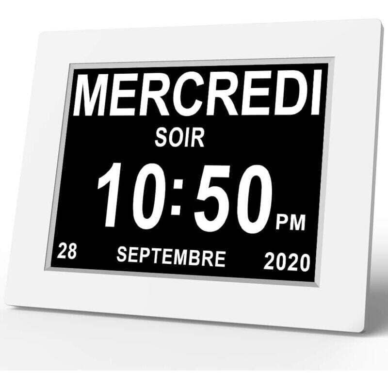 8-Zoll-LCD-Digitaluhr mit Kalender, automatischer Dimmfunktion, 8 Sprachen, HD-Display und Erinnerungsfunktion für Alzheimer-Patienten, Senioren und