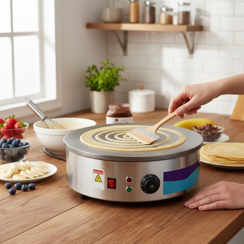 3000W Crepe Maker, Aus Gusseisen 45cm Mit Teigverteiler Und Wendespachtel, Elektrische Pfannkuchenmaschine Für Haushalt Gastronomie