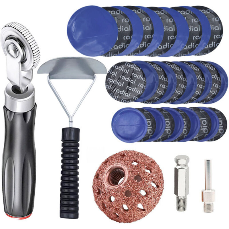 30+3 Reifenreparaturset, Autoreifen-Reparaturwerkzeug, Polierscheibe/Innenbeschichtungsschaber/30 Radflicken (32/45/55 mm)