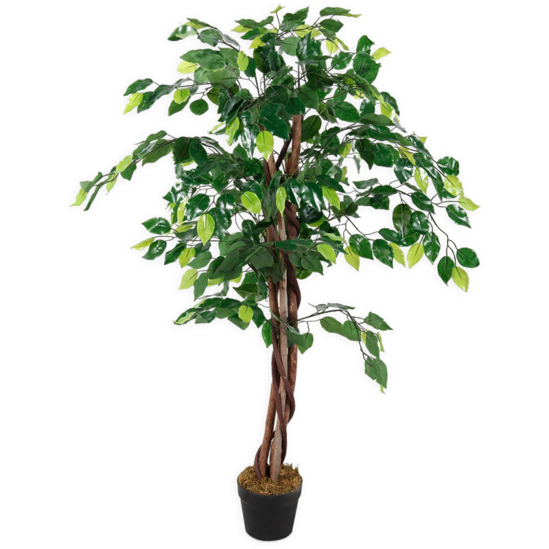 Spetebo - Benjamini Kunstpflanze im Topf 115 cm - breit - Deko Pflanze Zimmerpflanze künstlich