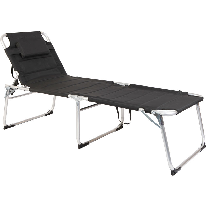 Spetebo - xxl Aluminium Gartenliege 200 x 70 cm - schwarz - Relax Sonnenliege mit Kopfkissen