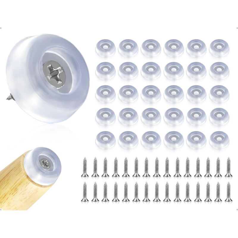30er-Pack anschraubbare Silikon-Füße, rund und transparent, mit rutschfester Unterseite für Sofas, Schreibtische, Regale, Küchengeräte und Maschinen