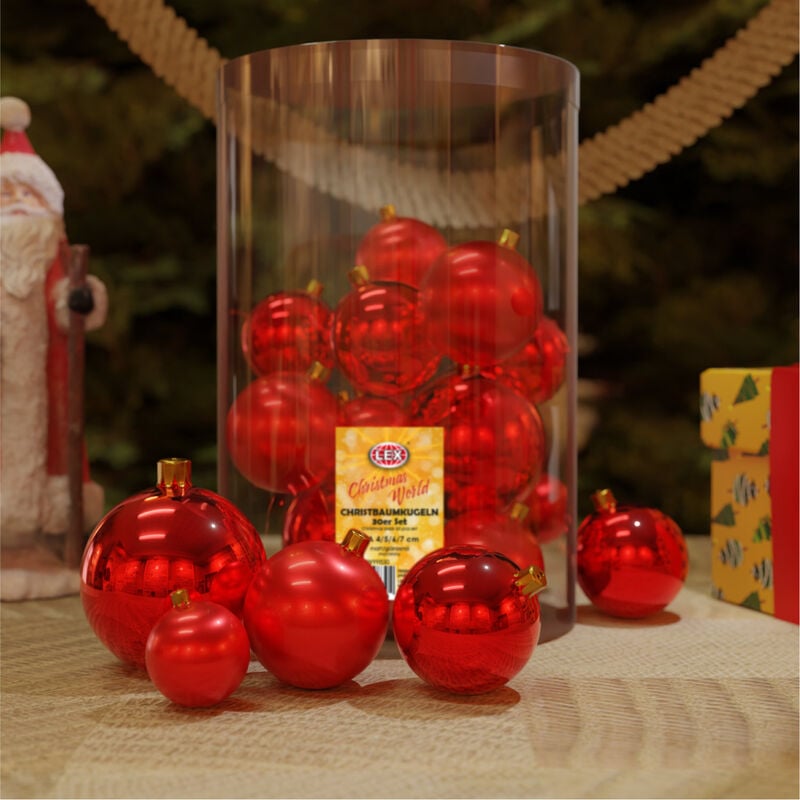 30tlg. Weihnachtskugeln rot ø 4/5/6/7cm-MYW99830-Rot