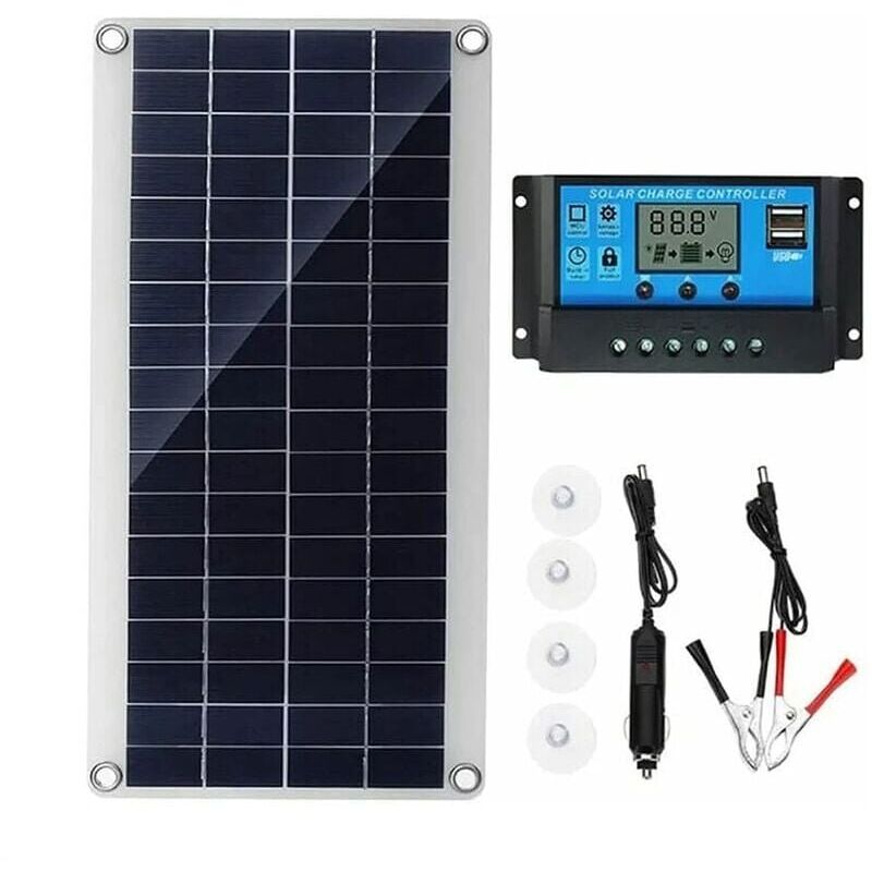 Ymyny - 30W 12V Solarpanel, Solarpanel-Kit, Batterieladegerät-Kit mit 20A Solarladeregler, Außenbereich, Garten