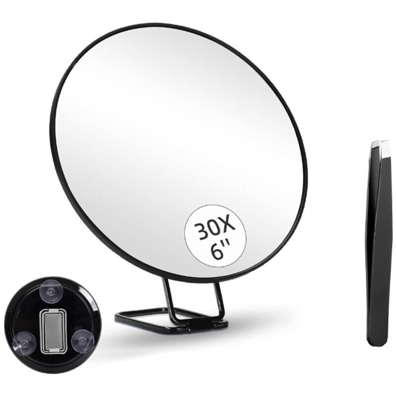 30X Vergrößerungsspiegel mit Ständer Pinzette Vergrößertes Schminkspiegel mit 3 Saugnäpfen für Pflege & Reisen