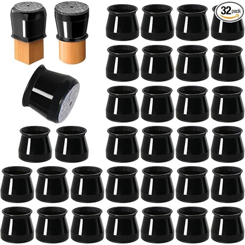 32-Pcs Stuhl Bein Bodenschutz für Hartholzböden, schwarze Silikon Filz Boden Möbel Beinkappen, Stuhl Abdeckungen schützen Böden vor Kratzern, Stühle