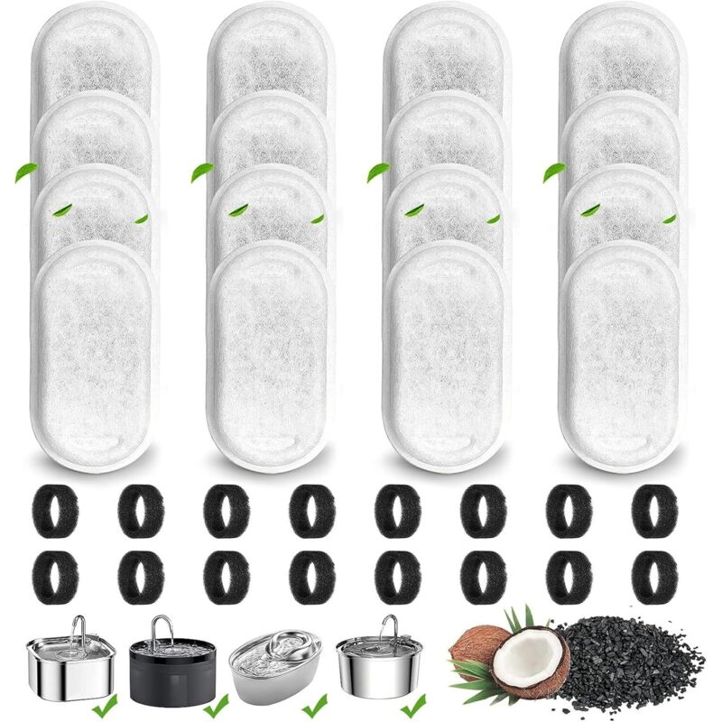 32 Stück Trinkbrunnen Filter, Filter Katzenbrunnen, Ersatzfilter für Katzenbrunnen für Edelstahl Katzenbrunnen für 108oz/3.2L und 67oz/2L,16 Stück