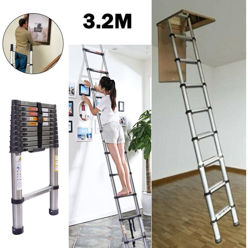 3.2m Erweiterungsleiter Erweiterungsleiter mit Rutschhemmung aus hochwertigem Edelstahl und multifunktionaler Erweiterungsleiter mit maximaler Last: