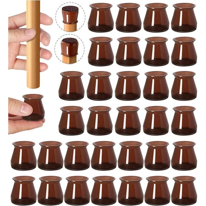 32pcs Brown Stuhl Bein Bodenschutz, Barhocker Beinschutz Kappen, Esszimmer Stuhl Beinschutz für Hartholzböden, Stuhl Beinabdeckungen Silikon Filz